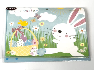 Papyrus Greeting Card Easter Embellished Pop Up Flowers Bunny Basket Glitter - Image 1 of 2