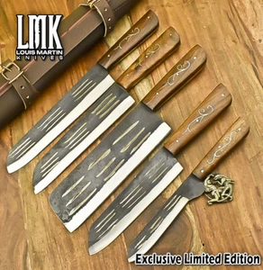 LMK Custom Hand Forged Chef Knife 440C Steel Walnut Wood Lot of 5 Fishing Rare - Picture 1 of 9