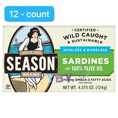 Season Skinless & Boneless Sardines in Olive Oil, 12-count, Total 52.5 oz  - Image 1 of 3