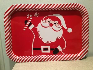 NEU WEIHNACHTSMANN ZUCKERSTANGE RAND 9"x13" RETRO STIL BLECH TABLETT - Bild 1 von 2