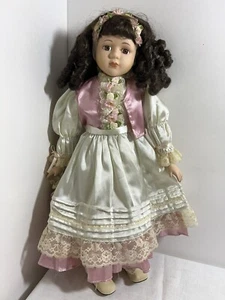 Unmarked Brunette Doss 22" Pink And White Satin Dress - Picture 1 of 7