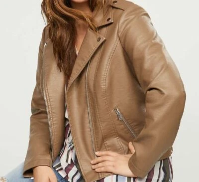 Chaqueta de moto Lane Bryant imitación cuero artículo # 359935 color marrón corteza, talla 22/24 Foto 1 de 4