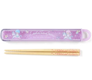 JAPAN Sanrio Little Twin Stars Purple Chopsticks + Chopstick Box Case Set Skater - Picture 1 of 2