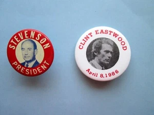 Knöpfe für politische Kampagne der USA, Stevenson für Präsident und Clint Eastwood Bürgermeister - Bild 1 von 2