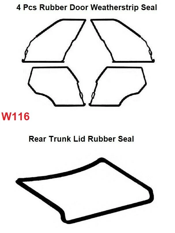 Mercedes Benz W116  - Door + Trunk Rubber Weatherstrip Seal Set 5 Pieces - Image 1 of 1
