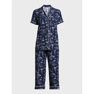 XL Joyspun Womens Notch Collar & Capri Pants PJs Pajamas Lounge Sleep Set Navy - Picture 1 of 6