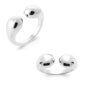 Anello Aperto Forma Goccia D'Acqua In Argento Massiccio 925/000 Taglie 50 A 60 - Foto 1 di 4