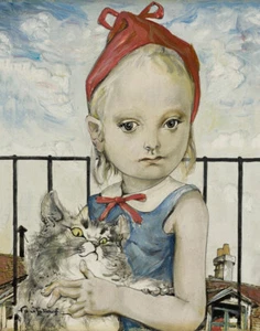 Leonard Tsuguharu Foujita Cat Girl Canvas Print 16 x 20 - Picture 1 of 4