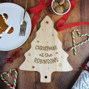 Personalised Christmas Tree Board Wooden Cheese Plate Christmas At The Family - Picture 1 of 12