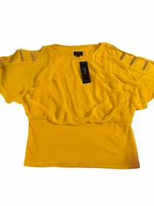 MSK Lemon Candy Yellow Shirt Cold Shoulder Rhinestones S NWT - Picture 1 of 4