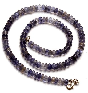 Collar de cuentas de rondelle facetadas de 6 a 7 mm de piedras preciosas de iolita natural de 18,5" - Imagen 1 de 6
