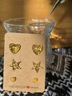 Handmade trendy unique 3 pack resin earrings sparkly gold hearts and stars