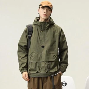 Pullover uomo retrò con cappuccio giacca tattica casual tasca cappotto top sciolto outwear - Foto 1 di 24