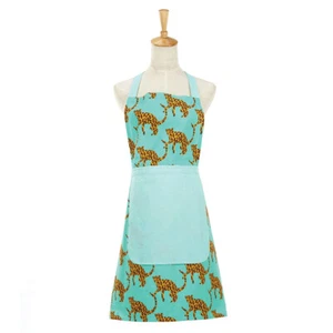 Apron Jungle Cats Teal Leopards Hand Screen Printed Cotton Kendra Dandy - Picture 1 of 4