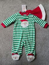 Carters Infant Boys Girls 3 Month Striped Footed Christmas Pajamas Santa Hat