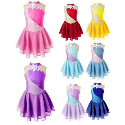 Kids Girls Dress Ballet Skirted Sequins Ballerina Rhinestone Leotard Dress Up - Image 1 of 4
