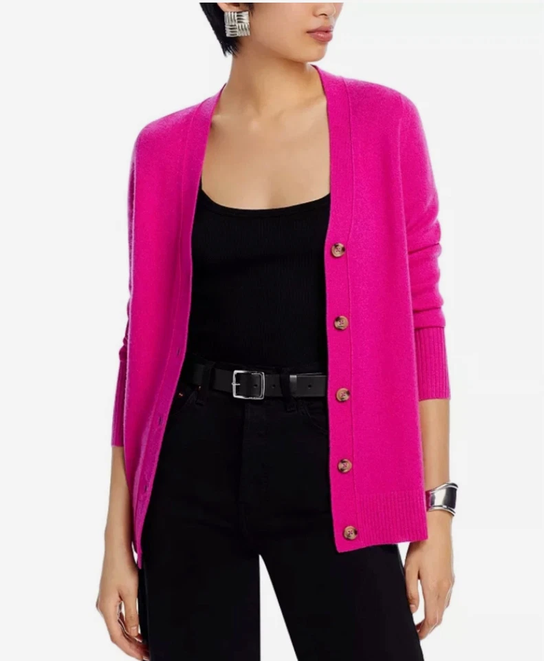 C by Designer Brand Cashmere Cherry Blossom Grandfather Cardigan Size L 5667