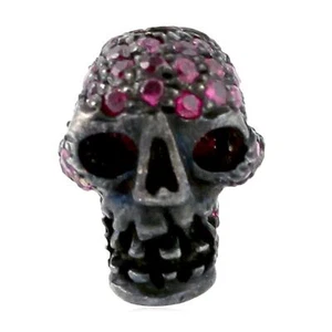 0.45ct Ruby Skull Charm Spacer Finding 925 Sterling Silver - Picture 1 of 5