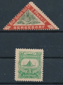 DEUTSCHLAND FRÜHE EINHEIMISCHE (1887-99): BERGEDORF (Mi 1) & KARLSRUHE - Bild 1 von 2