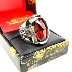 Authentic Ed Hardy Love Kills Slowly Red CZ Stainless Steel Ring - Picture 1 of 11