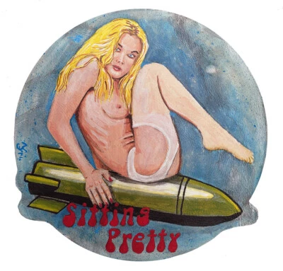 Handgemalter Noseart Patch im Pin Up Style aus Leder für A2 B3 Fliegerjacke  USA - Bild 1 von 2