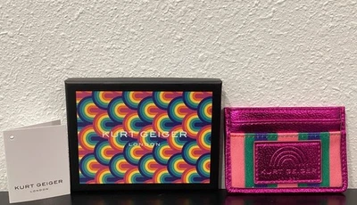 Kurt Geiger Southbank Card Holder Canvas Leather Patch Fuchsia P2 4" x 3" x 0.1" - Image 1 of 4