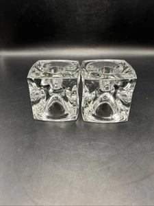 1960 MCM Crystal Glass Modern Ice Cube Candle Holder Pairs BB30 - Picture 1 of 7