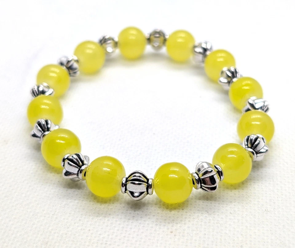 Pulsera mujer 10mm jade amarillo y plata tibetana Foto 1 de 1