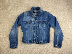 Vintage Steven Hardy Squeeze Jacke Damen kleiner Jeanskragen Knopf Tasche blau - Bild 1 von 15