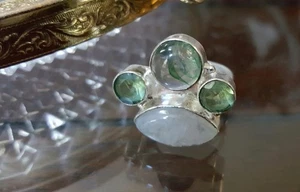 Moonstone, Topaz Silver Plated Fashion Ring Size 6.25 - Picture 1 of 3