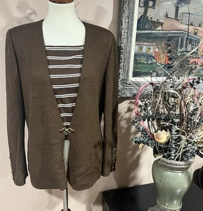 Chaqueta Convertible Tejida Marrón Mangas Largas Colección St John Talla 8 - Imagen 1 de 12
