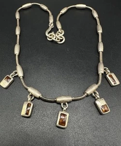 Vintage Sterling Silver Amber Necklace 16” - Picture 1 of 10