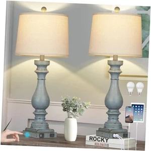 29" Tall Table Lamp for Living Room Set of 2,Coastal Bedside Retro Blue - Picture 1 of 8