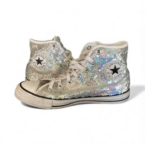 Converse Sequin Silver High Top Sneakers Ladies size 8 - Picture 1 of 10