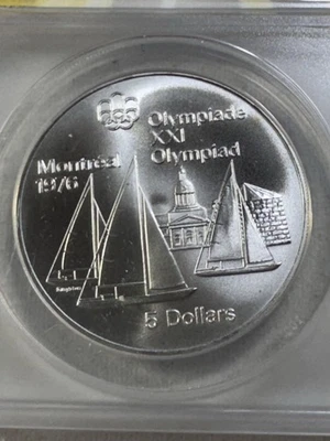 1973 Canada $5 Sailboats Olympic Silver Commemorative Graded MS 69 by ANACS - Image 1 of 4