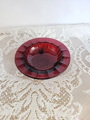 Ruby Red Glass Ash Tray, Trinket Tray, Pin Holder 4" Footed Bowl Colored Glass - Image 1 of 4