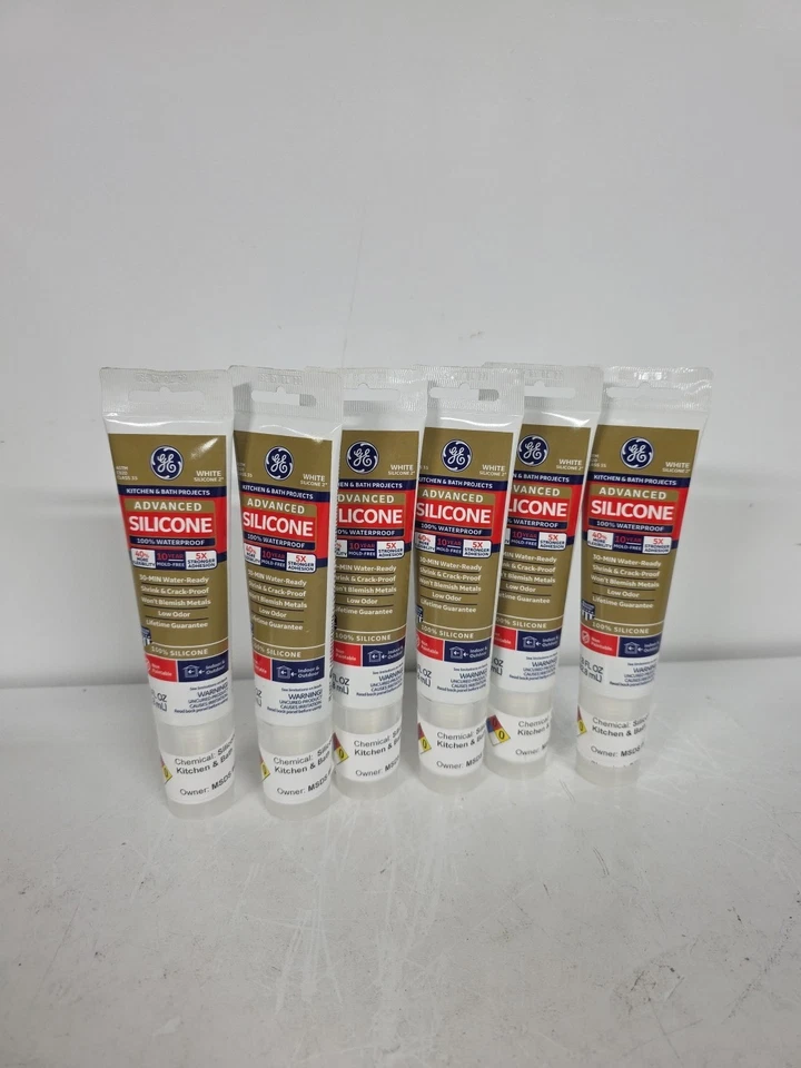 GE Advanced Silicone Kitchen & Bath Sealant White 2.8 Oz. Tube 2812566 Pack