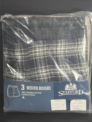 Vtg Stafford Mens Plaid Boxer 100% Combed Cotton 3 Pack Sz 38 NEW - Image 1 of 4