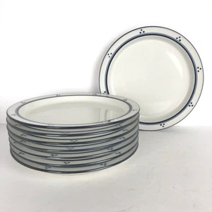 Dansk Bistro 8.5" Luncheon Plates Blue Band & Dots Set of 8 Made in Japan - Picture 1 of 5