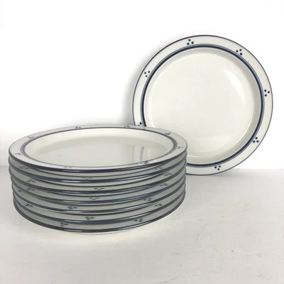 Dansk Bistro 8.5" Luncheon Plates Blue Band & Dots Set of 8 Made in Japan - Image 1 of 4