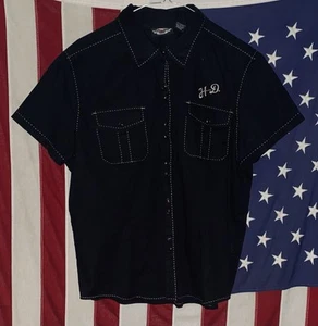 Camisa Harley Davidson para mujer XL negra perla abotonada bordada de motociclista - Imagen 1 de 2