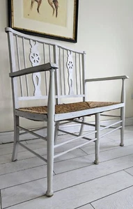 Arts And Crafts Bench Woven Seat Wheel back Double Stretchers Delivery 🚚 - Picture 1 of 23