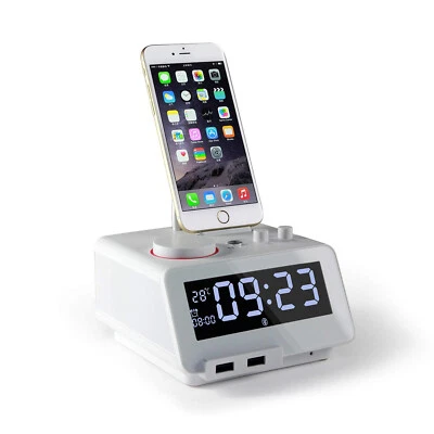 RELOJ DESPERTADOR HOMTIME C12 PRO-CAMA-SOPORTE CARGA ALIGERAMIENTO MANZANA-BLUETOOTH-USB Foto 1 de 4