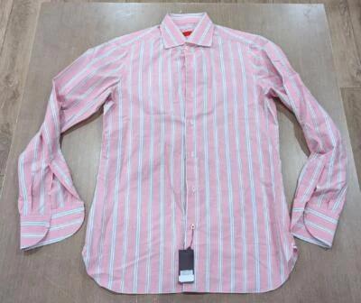 $515 Mens Isaia Multi Striped Dress Shirt Pink/Multi 39 US 15.5 - Image 1 of 4
