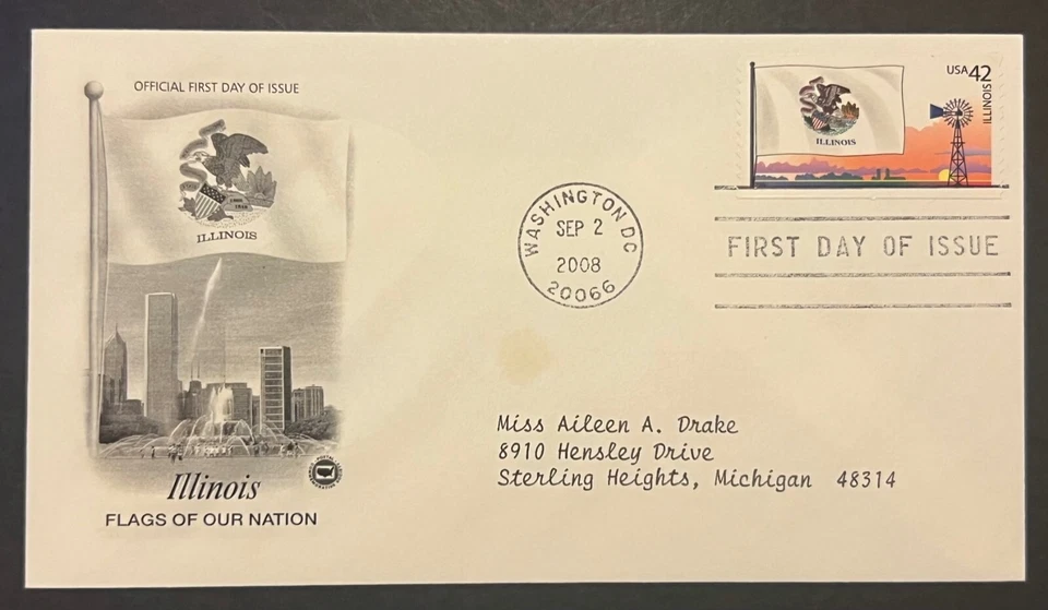 ILLINOIS FLAG SEP 2 2008 WASHINGTON DC ARTCRAFT FIRST DAY COVER (FDC) - Image 1 of 1
