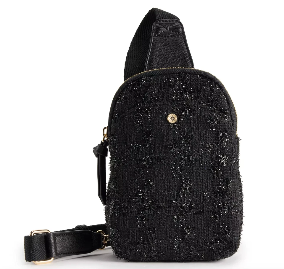 Bolso Bandolera LC Lauren Conrad May Sling Negro Brillante Tweed Nuevo con Etiquetas Foto 1 de 1
