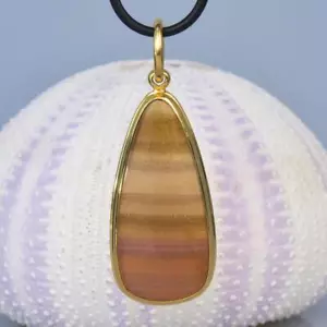 Anhänger Gebändert Achat Cabochon & 18K Gold Vermeil Über Sterlingsilber 8.67 G - Bild 1 von 9