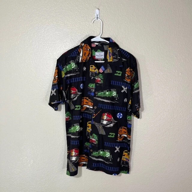 David Carey Originals Shirt Medium Train Print Hawaiian Short Sleeve Button Up - Image 1 of 4
