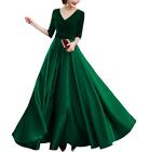 Women's V Neck Velvet Prom Dress Long A-Line Half Sleeves Formal Evening Green