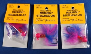 3 Beau-Mac’s Marabou Salmon Steelhead Jig Pink Purple ¼ oz Fishing Lure 1/0 NEW - Picture 1 of 2